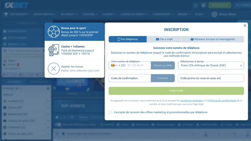 Les méthodes d’inscription disponibles sur 1xBet